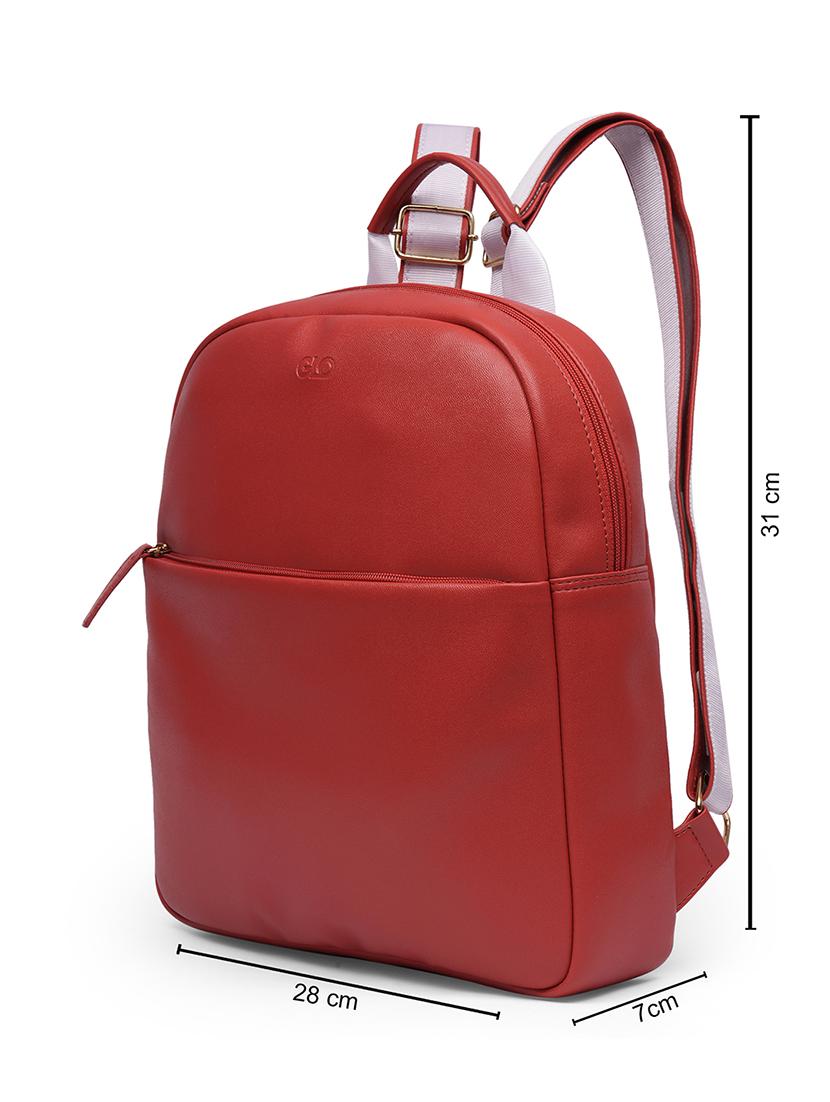 globus women red vegan leather textured medium backpack with up to 13 inch laptop size - 21531774 - Standard Image - 4