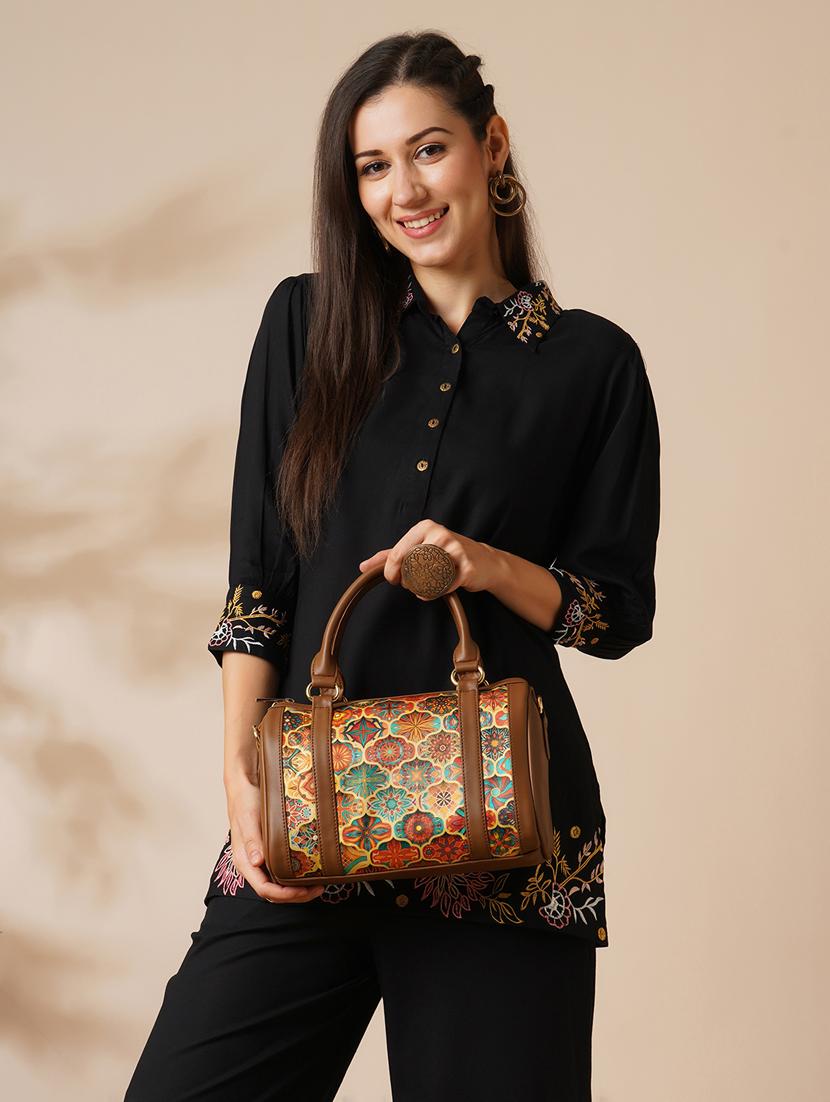 women brown printed handbag - 21531781 - Standard Image - 6