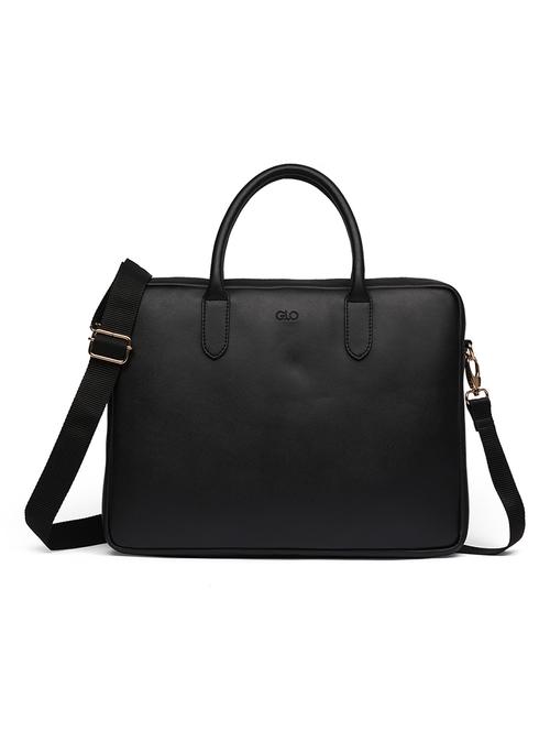 globus women black vegan leather 15 inch laptop bag with detachable strap & 2 inner pockets - 21531784 -  Standard Image - 0
