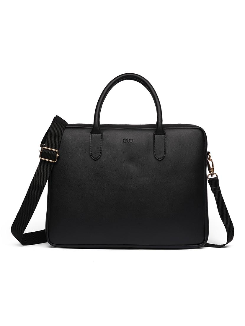 globus women black vegan leather 15 inch laptop bag with detachable strap & 2 inner pockets - 21531784 -  Zoom Image - 0