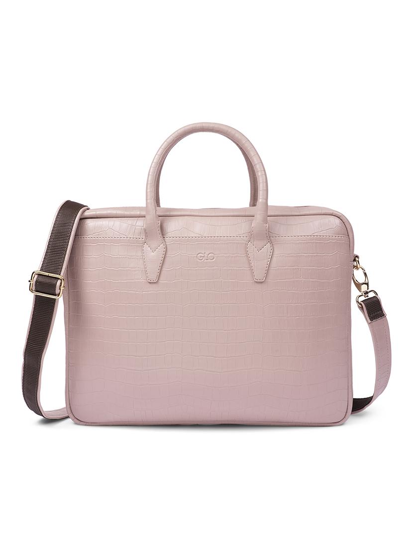 globus women nude vegan leather croc animal effect 15 inch laptop bag with detachable strap - 21531785 -  Zoom Image - 0