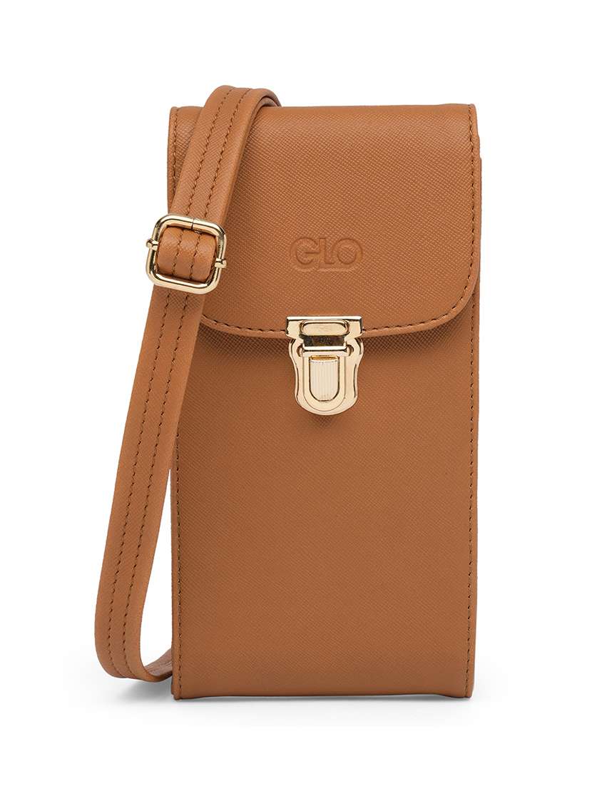 globus women tan vegan leather textured sling bag with detachable strap