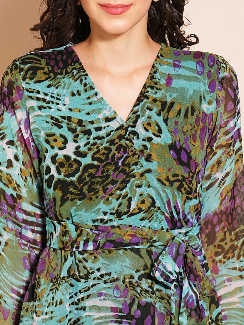 globus women multi colour animal print v-neck fit and flare tie-up styling mini party dress - 21531831 - Standard Image - 4