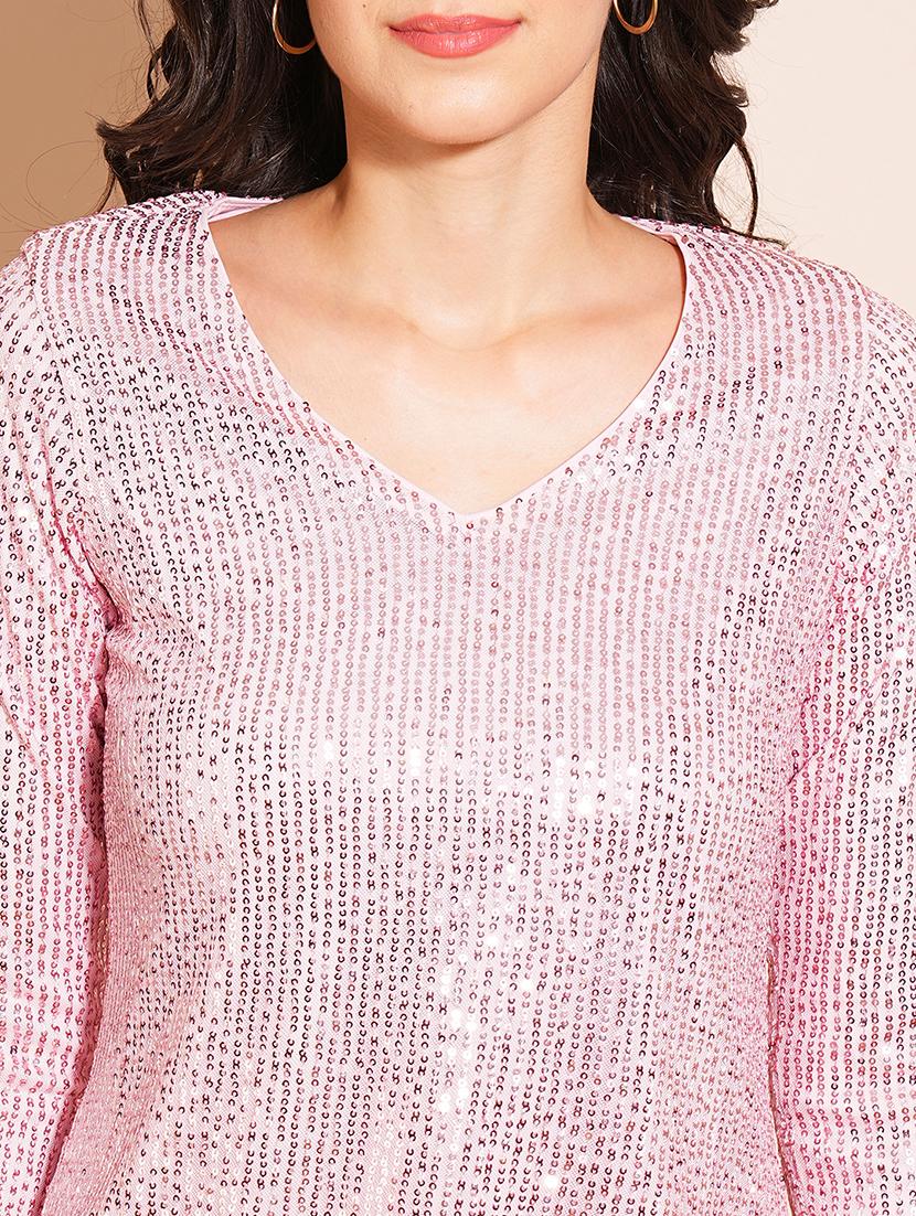 globus women pink embellished sequined long sleeve regular party top - 21531841 - Standard Image - 4