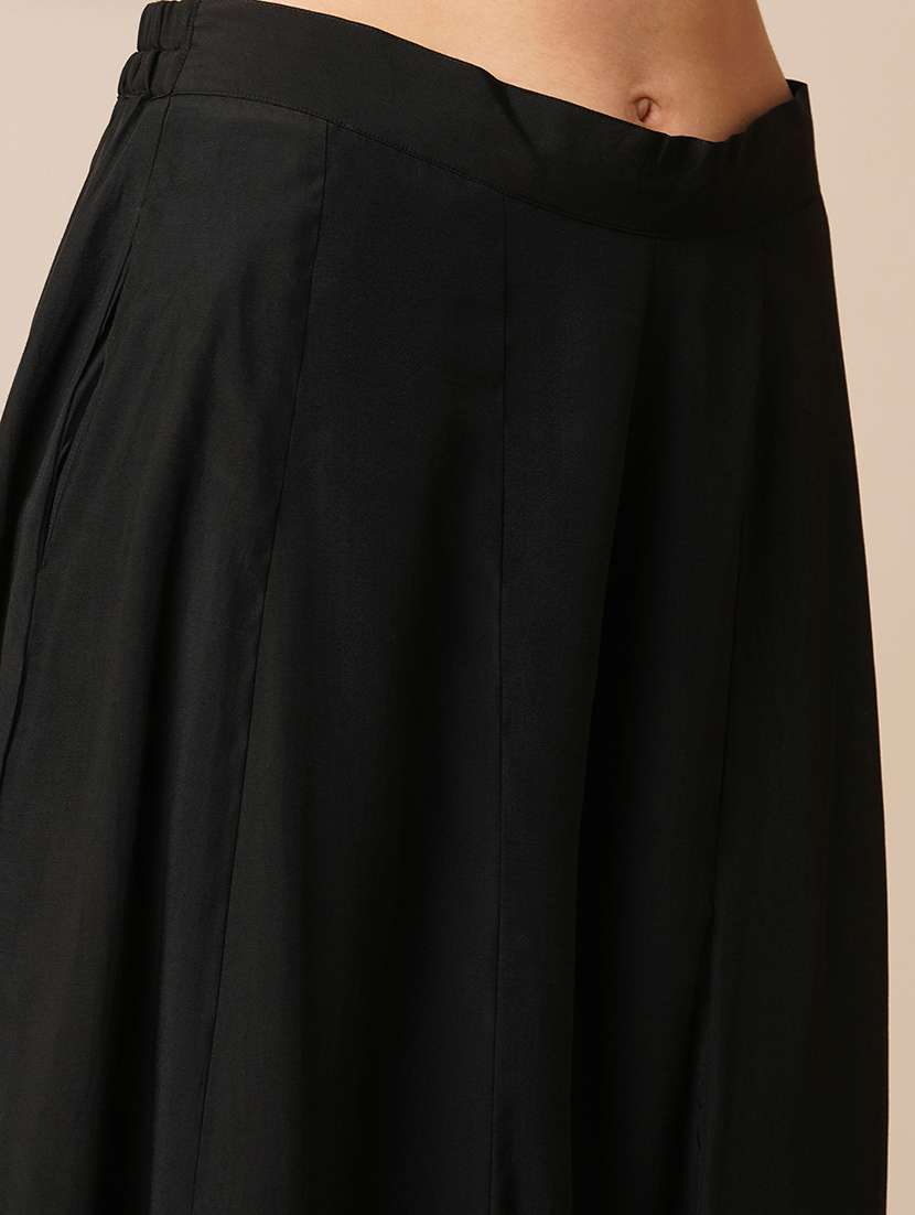 globus women black ethnic motifs strappy sleeves crop top & floor length palazzo with shrug fusion co-ord set - 21531867 - Standard Image - 4