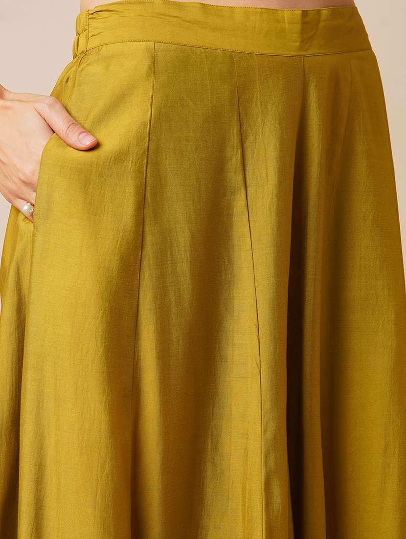 globus women lime green ethnic motifs strappy sleeves crop top & floor length palazzo with shrug fusion co-ord set - 21531868 -  Standard Image - 4