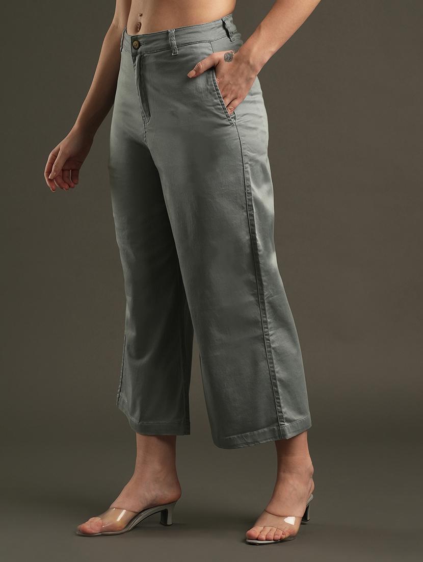 globus women aqua satin stretchable mid-rise relaxed fit flat front cropped wide leg formal trousers - 21531877 -  Standard Image - 1