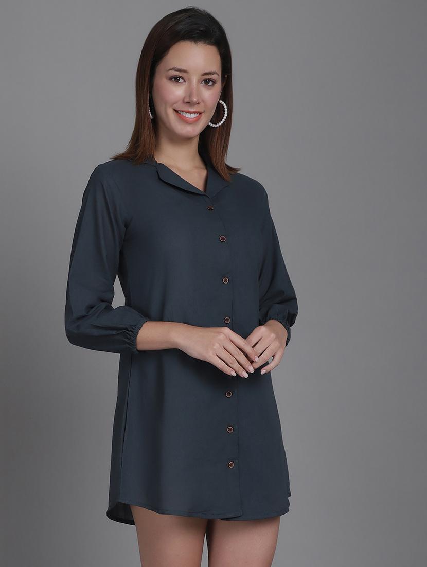 women solid collared shirt dress - 21531945 -  Standard Image - 1