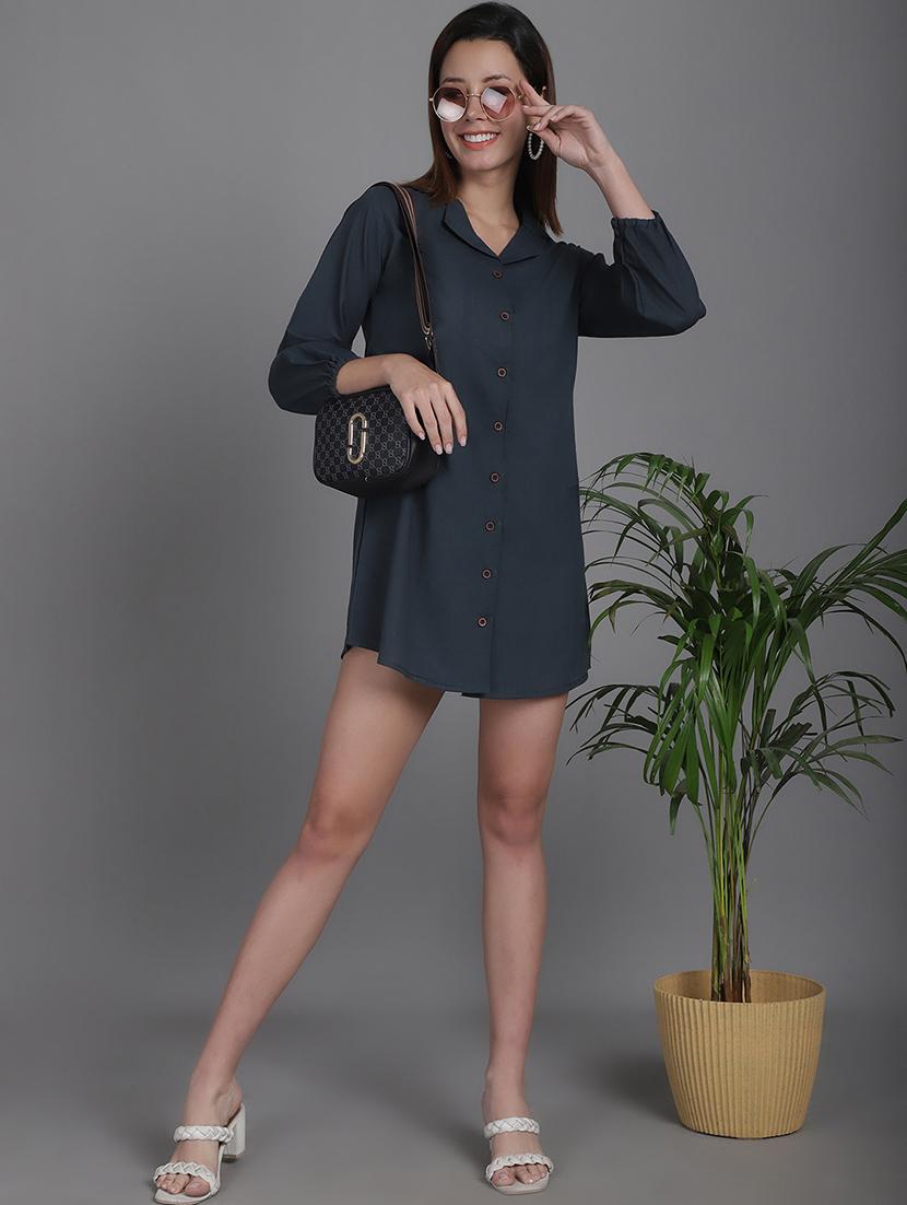 women solid collared shirt dress - 21531945 - Standard Image - 4