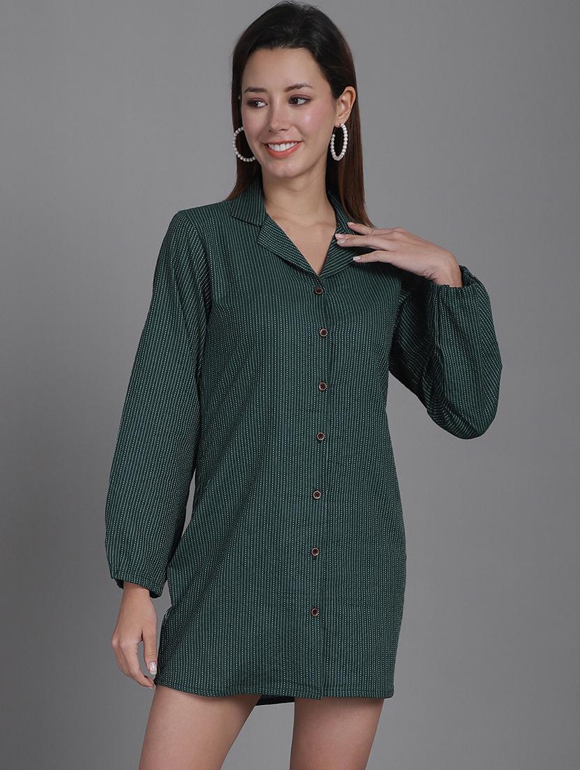 women striped lapel neck shirt dress - 21531950 -  Zoom Image - 0