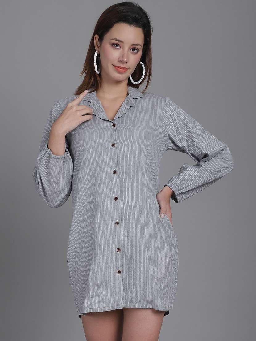 women collared stripes mini shirt dress