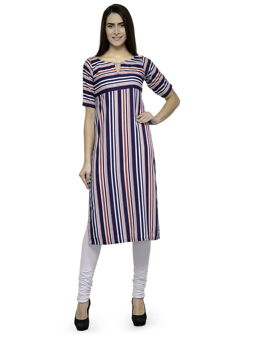 women stripes key hole neck straight kurta