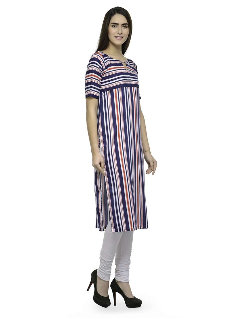 women stripes key hole neck straight kurta - 21531971 -  Standard Image - 1