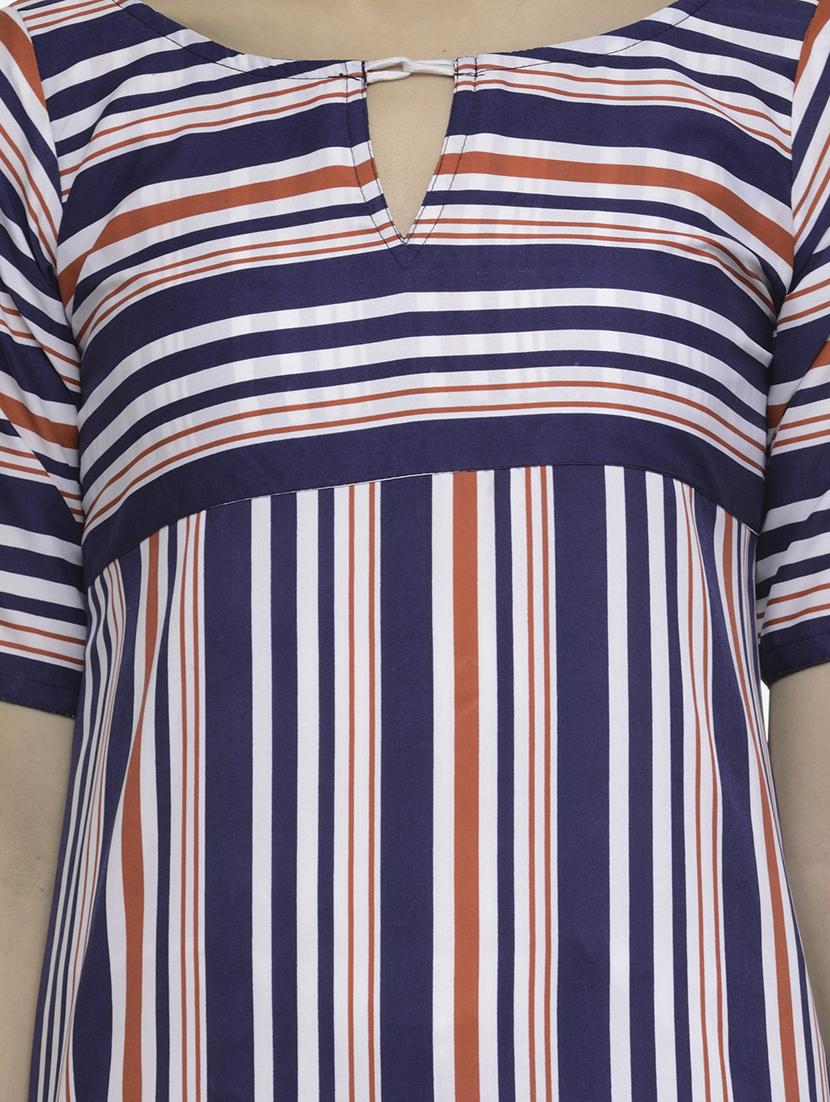 women stripes key hole neck straight kurta - 21531971 -  Standard Image - 4