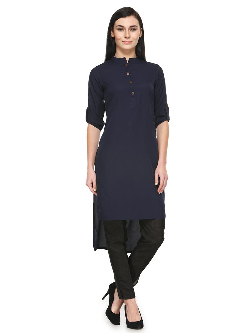 women solid mandarin neck high-low kurta - 21531974 - Zoom Image - 0