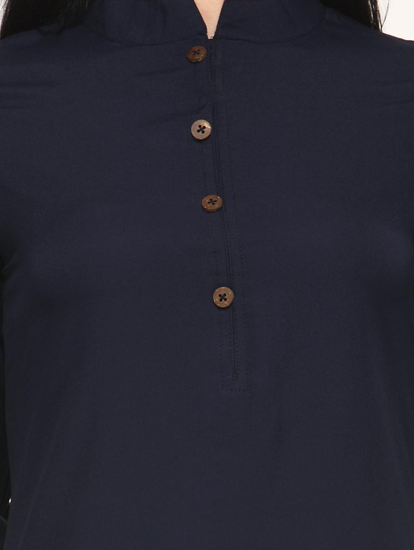 women solid mandarin neck high-low kurta - 21531974 - Standard Image - 4