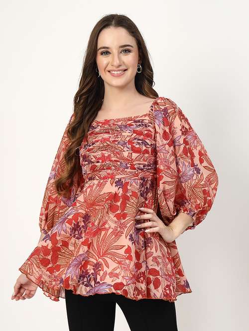 women pink printed peplum top - 21532010 - Standard Image - 0