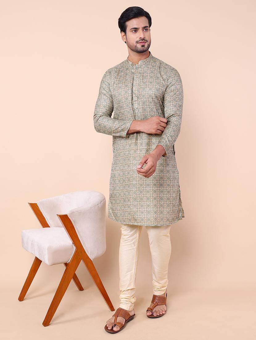 men mandarin neck printed long kurta - 21532189 - Standard Image - 4