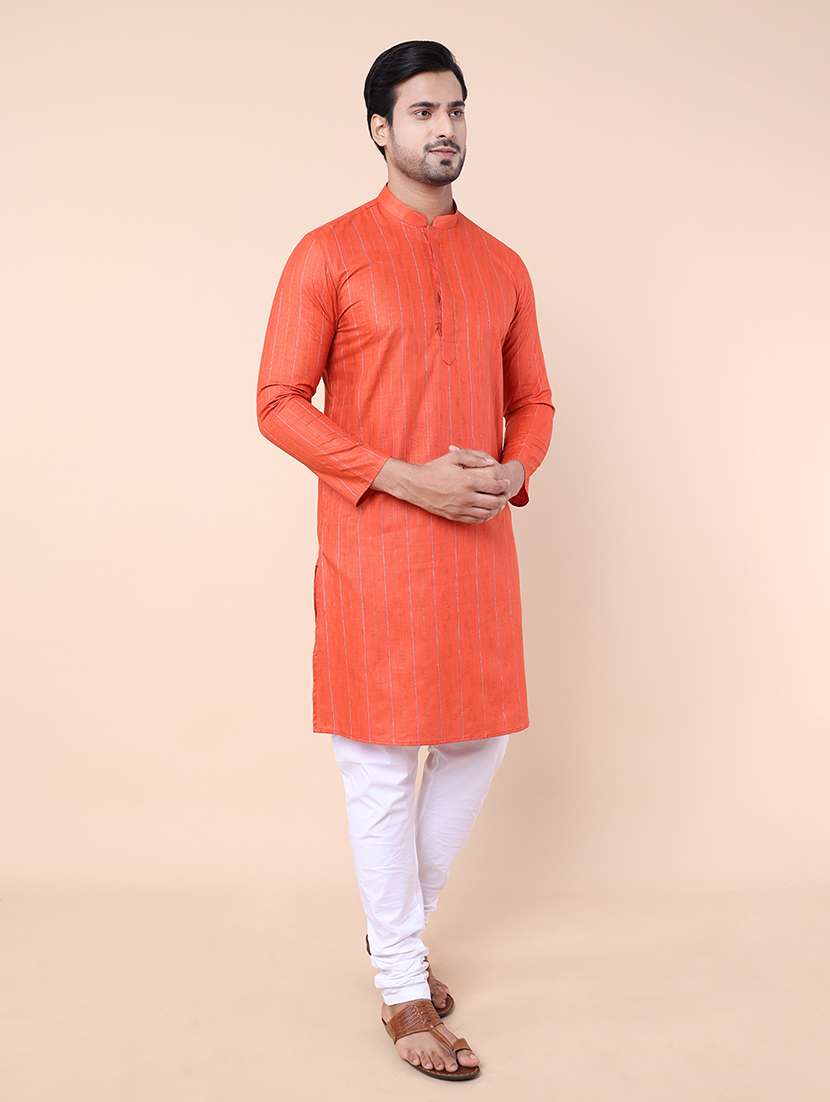 men mandarin neck striped long kurta - 21532191 - Standard Image - 1
