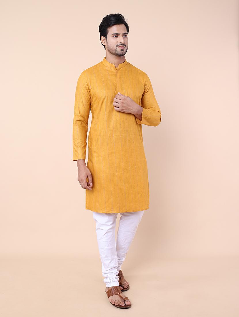men mandarin neck striped long kurta - 21532192 - Standard Image - 1