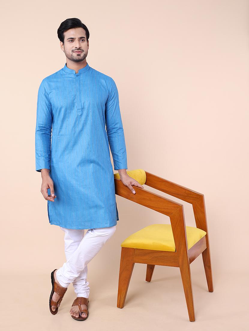 men mandarin neck striped long kurta - 21532193 - Standard Image - 4