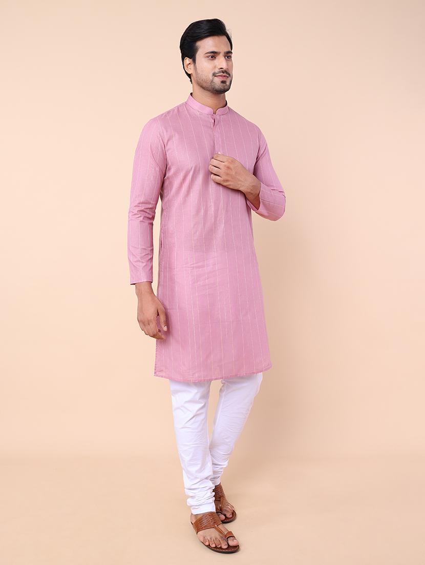men striped mandarin neck cotton kurta - 21532195 - Standard Image - 1