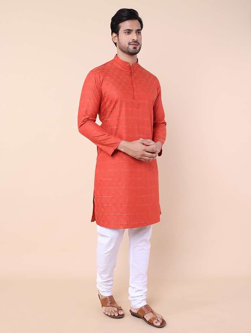 men self design mandarin neck kurta - 21532198 - Standard Image - 1