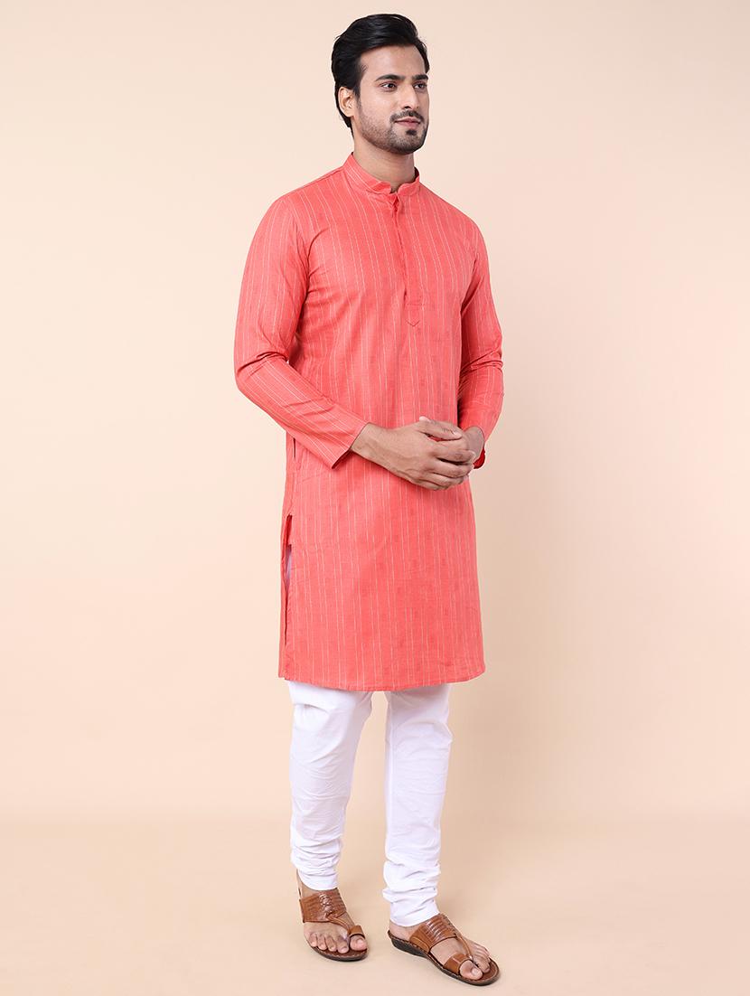 men striped mandarin neck long kurta - 21532199 - Standard Image - 1