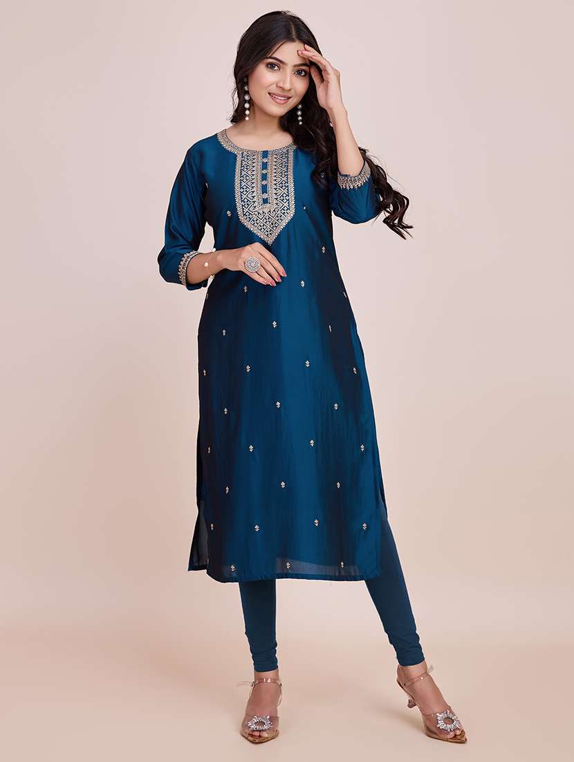 women self design round neck straight kurta - 21532232 - Standard Image - 1