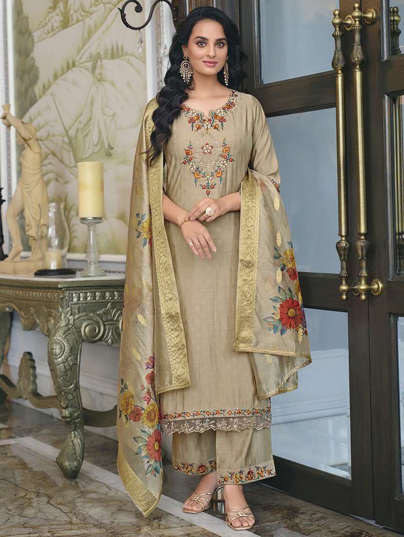 women three quarter sleeve kurta palazzo with dupatta set - 21532257 -  Standard Image - 1