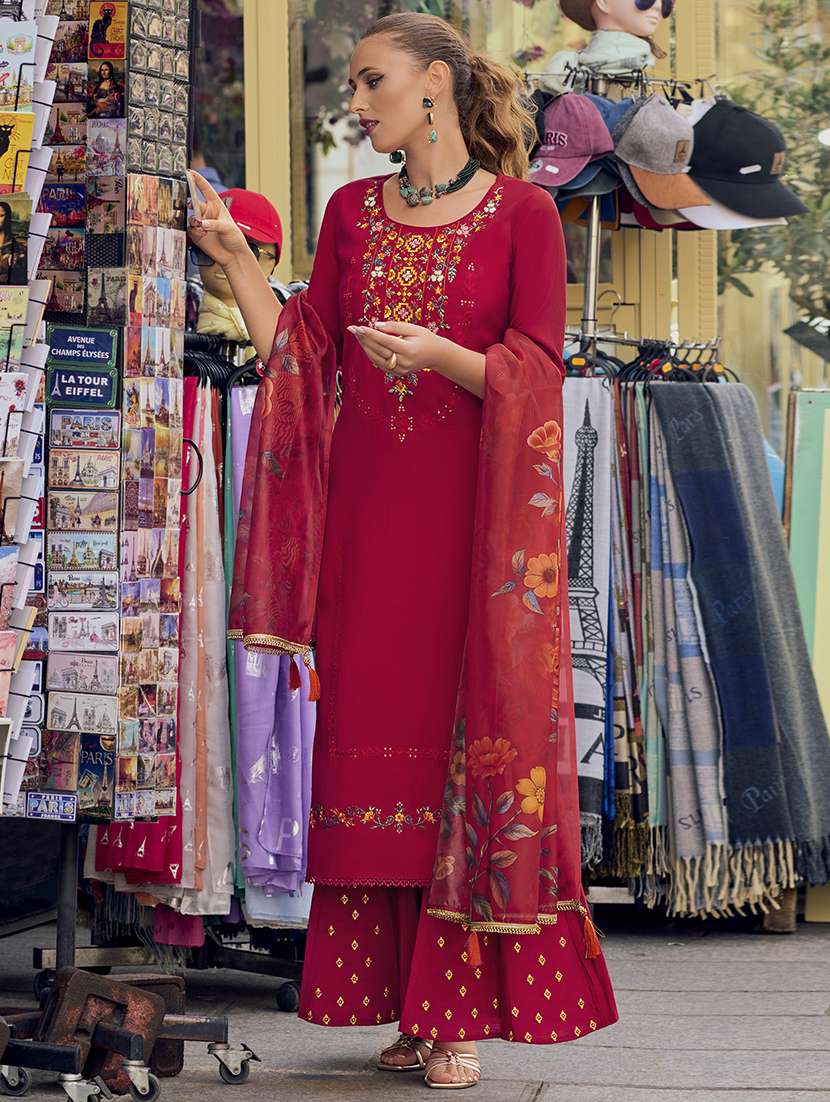 women three quarter sleeve kurta sharara with dupatta set - 21532274 -  Standard Image - 1