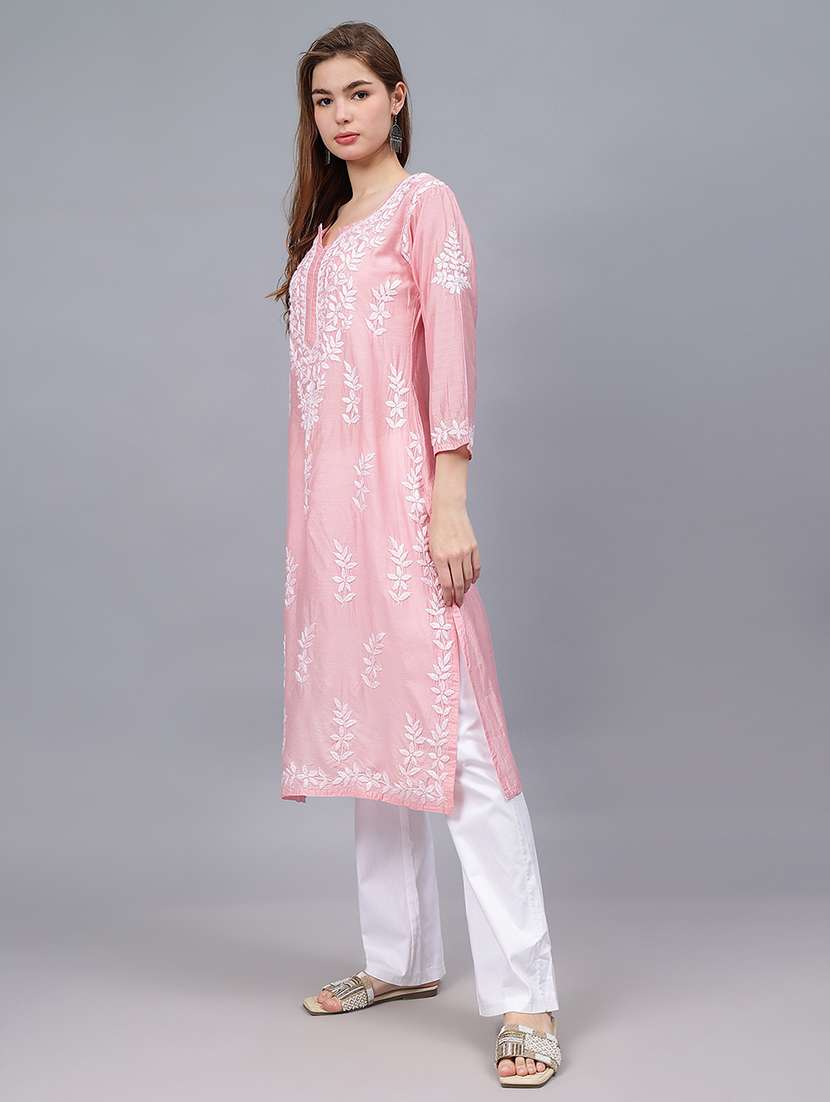 women three quarter sleeves chikankari kurta - 21532284 -  Standard Image - 1