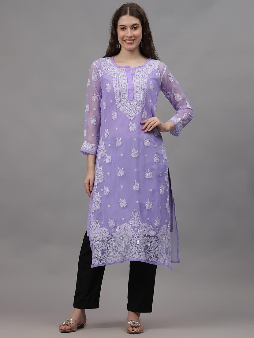 women three quarter sleeves chikankari kurta - 21532294 - Zoom Image - 0