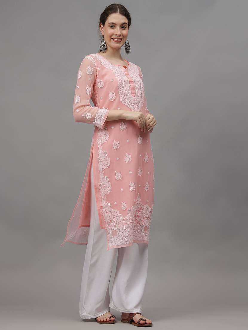 women three quarter sleeves chikankari kurta - 21532296 -  Standard Image - 1