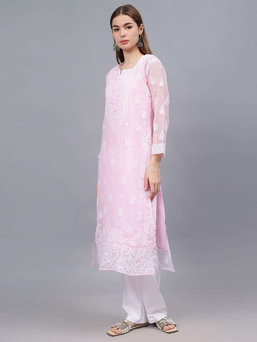 women three quarter sleeves chikankari kurta - 21532297 - Standard Image - 1