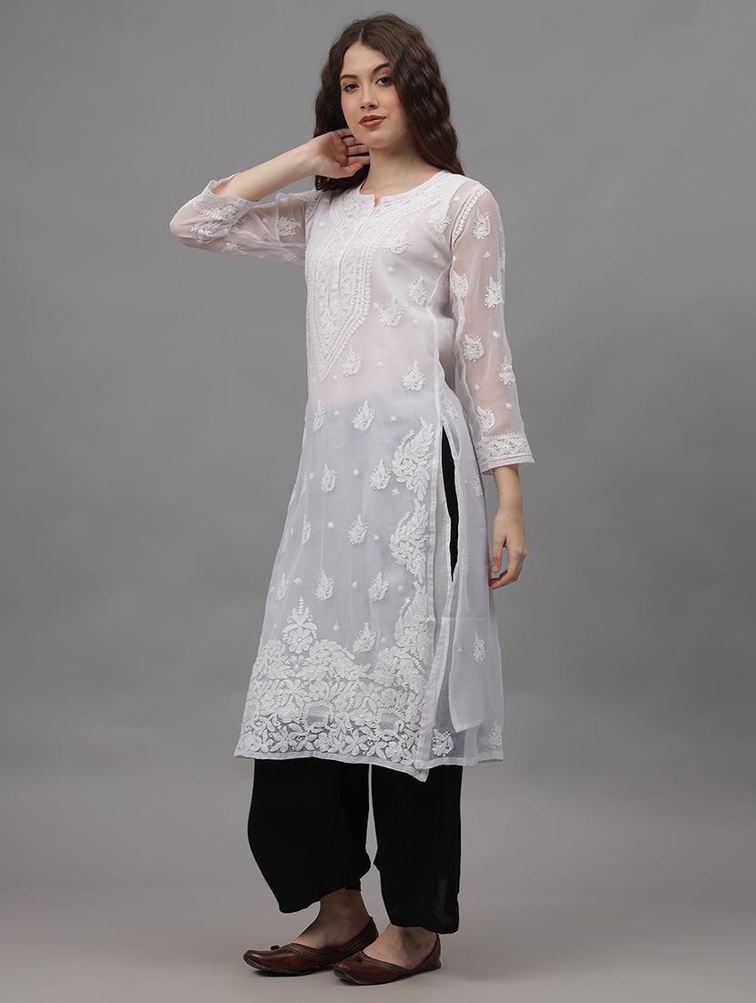 women three quarter sleeves chikankari kurta - 21532298 -  Standard Image - 1
