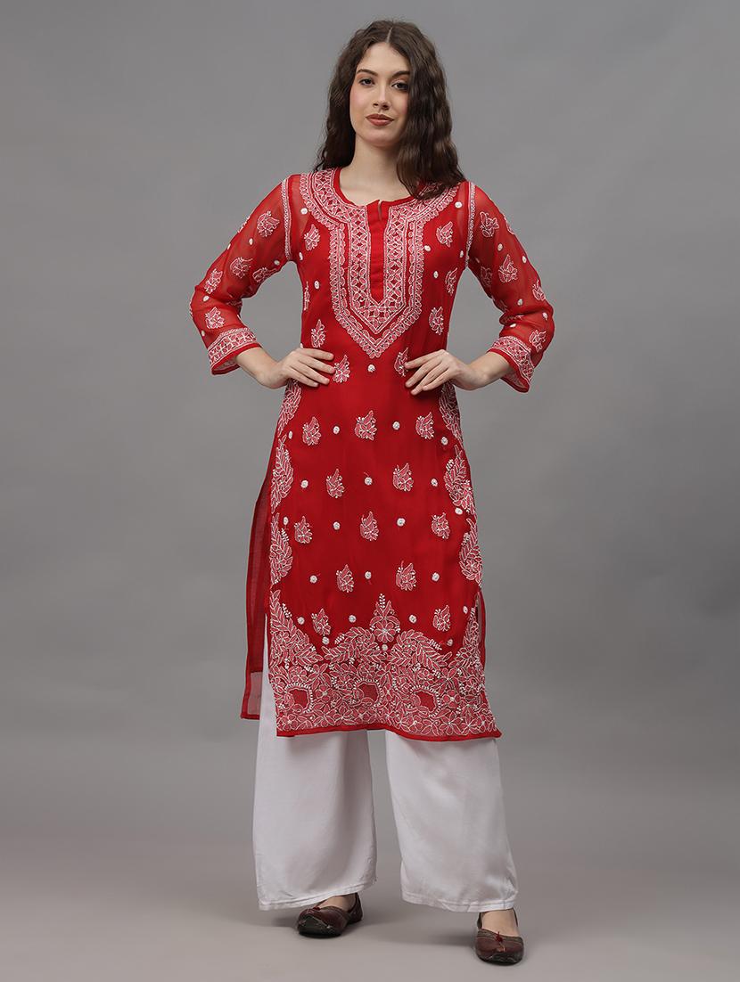 women three quarter sleeves chikankari kurta - 21532299 - Zoom Image - 0