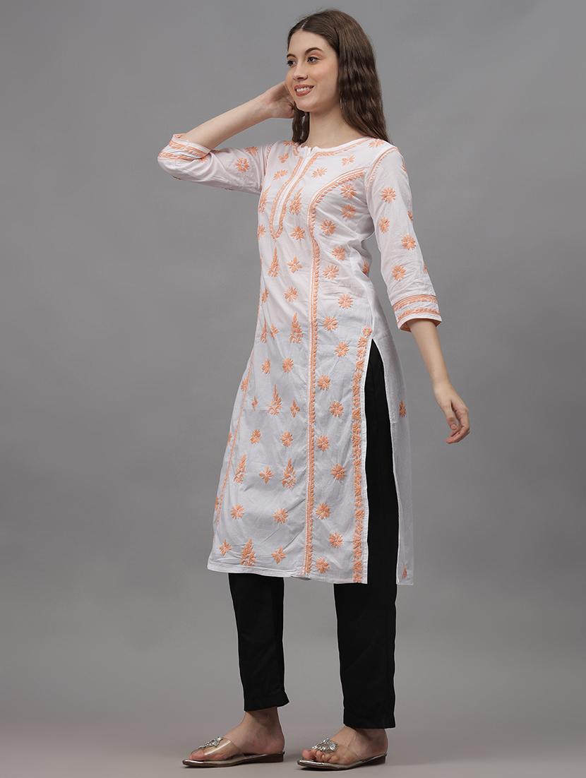 women three quarter sleeves chikankari kurta - 21532303 - Standard Image - 1