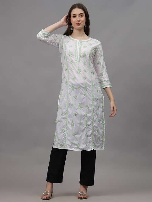 women three quarter sleeves chikankari kurta - 21532304 - Standard Image - 0