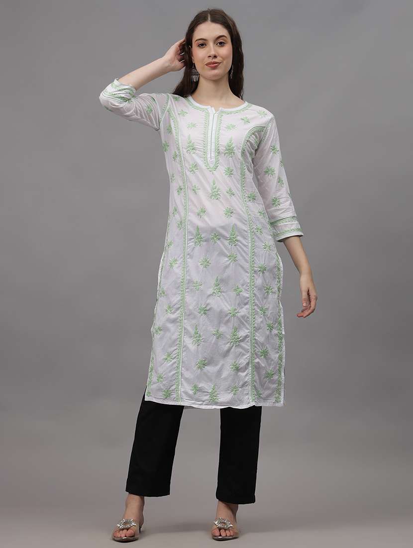 women three quarter sleeves chikankari kurta - 21532304 - Zoom Image - 0