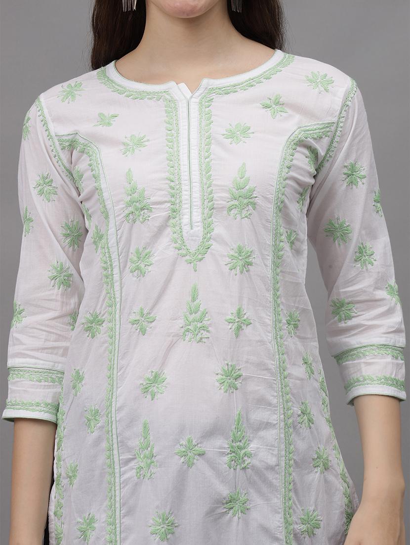 women three quarter sleeves chikankari kurta - 21532304 - Standard Image - 4
