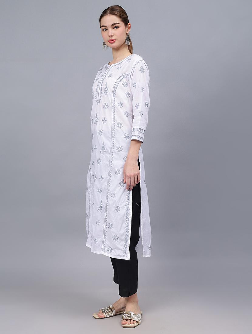 women three quarter sleeves chikankari kurta - 21532305 - Standard Image - 1