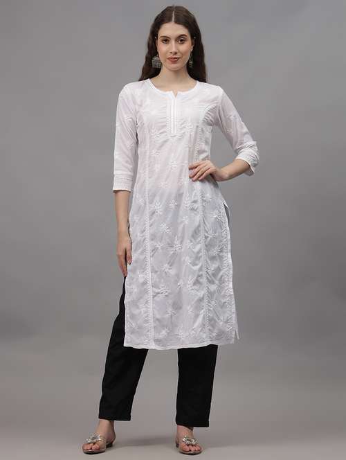 women three quarter sleeves chikankari kurta - 21532306 -  Standard Image - 0