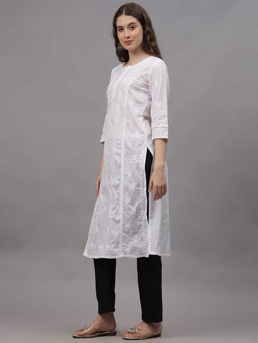 women three quarter sleeves chikankari kurta - 21532306 - Standard Image - 1