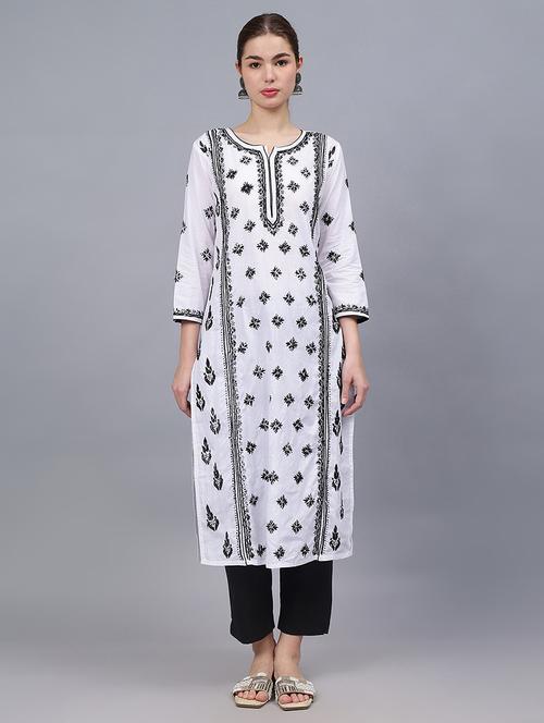 women three quarter sleeves chikankari kurta - 21532308 - Standard Image - 0