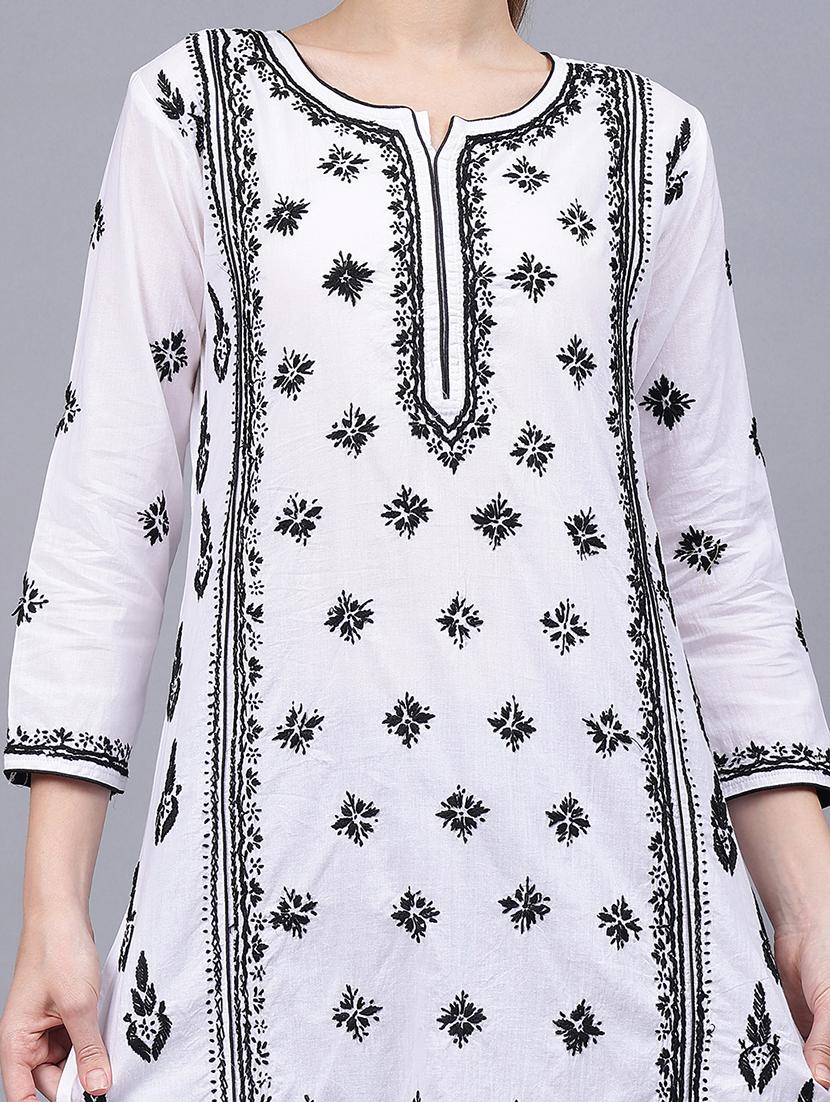 women three quarter sleeves chikankari kurta - 21532308 - Standard Image - 4