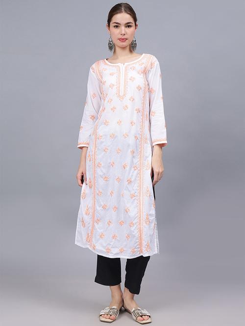 women three quarter sleeves chikankari kurta - 21532310 -  Standard Image - 0