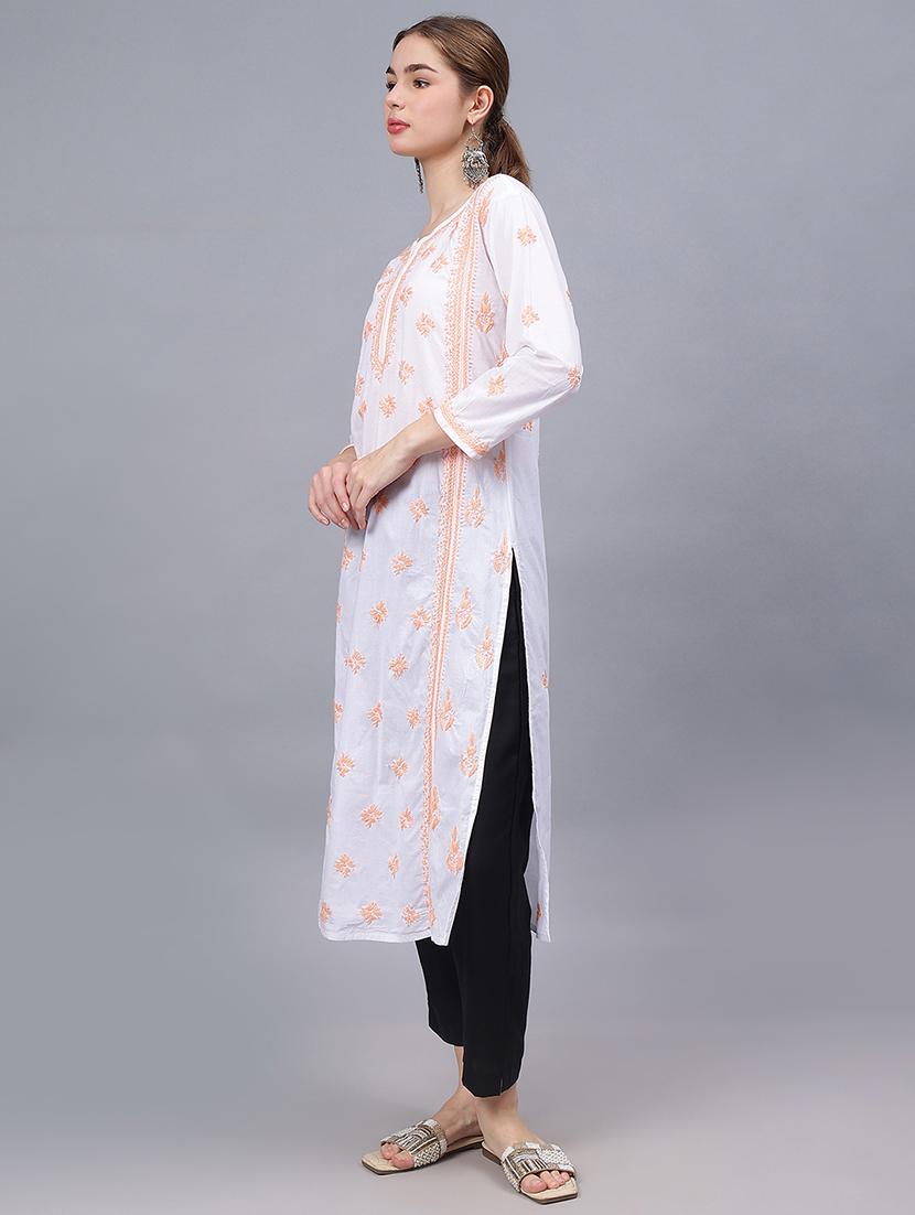 women three quarter sleeves chikankari kurta - 21532310 - Standard Image - 1