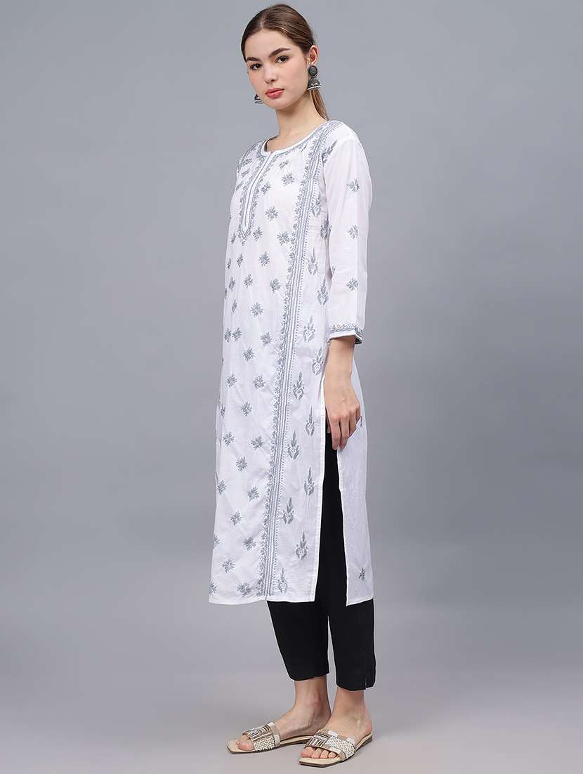 women three quarter sleeves chikankari kurta - 21532311 -  Standard Image - 1