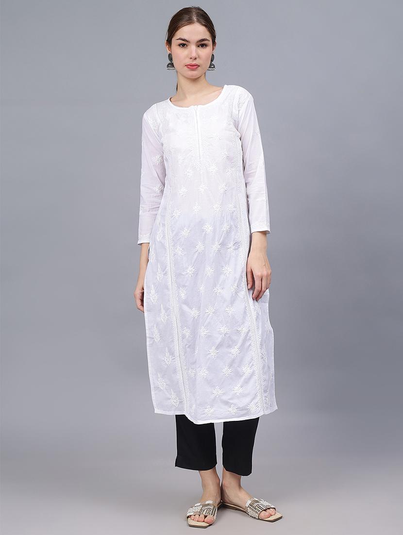 women three quarter sleeves chikankari kurta - 21532312 - Zoom Image - 0